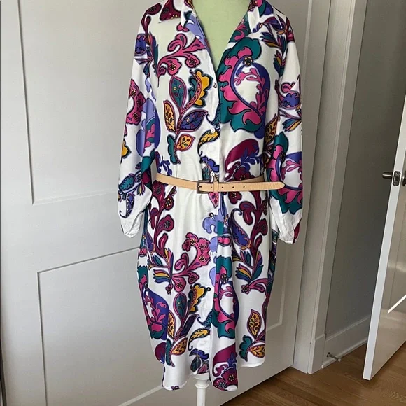 Johnny Was White Paisley Dress with Pink, Purple, Teal and Yellow - Picture 1 of 16